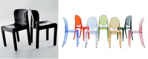 Kartell chair n.4875 and Louis Ghost chairs, Kartell